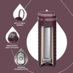 IDEUS Insulated Stainless Steel Water Bottle 14 oz Lockable Lid & Leakproof Travel Coffee Mug for Hot/Cold Beverages Fits Most Cup Holder (Burgundy) - Image 5