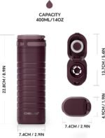 IDEUS Insulated Stainless Steel Water Bottle 14 oz Lockable Lid & Leakproof Travel Coffee Mug for Hot/Cold Beverages Fits Most Cup Holder (Burgundy) - Image 8