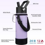 BJPKPK Insulated Water Bottle with Straw Lid, 22oz Thermal Flasks Water Bottles with 3 Lids, Paracord Handle & Non-slip Boot, BPA Free Leak Proof Stainless Steel Tumblers,Lavender - Image 3