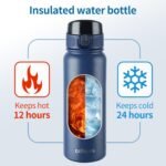 GOPPUS Insulated water bottle 20 oz Stainless Steel Water Bottle BPA-Free Sports Water Bottles, Great for Travel, with Chug Lid - Leak & Sweat Proof with Anti-Dust Lid (dark blue) - Image 4