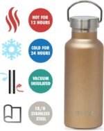 MIRA Alpine Water Bottle with 2 Lids, Vacuum Insulated 18/8 Stainless Steel Flask, Durable Shiny Finish, Hydro Bottle - 17 oz (500 ml) - Champagne - Image 4