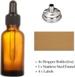 4 Pack, 1 oz Thick Dark Amber Glass Dropper Bottles with 1 Funnels & 4 Labels - 30ml Tincture Bottles with Eye Dropper - Leakproof Essential Oils Bottle - Storage and Travel for Beauty or Health - Image 4