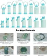 12 oz Insulated Water Bottle with 2 Lids (2-in-1 Straw & Spout Lid, Magnetic Lid), Kids Water Bottle with Strap, Kids Stainless Steel Water Bottle for School, PA-Free, Green - Image 3