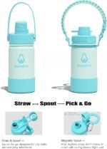 12 oz Insulated Water Bottle with 2 Lids (2-in-1 Straw & Spout Lid, Magnetic Lid), Kids Water Bottle with Strap, Kids Stainless Steel Water Bottle for School, PA-Free, Green - Image 4