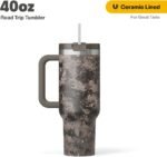 RTIC 40 oz Road Trip Tumbler Double-Walled Cermaic Lined Insulated Stainless Steel Portable Travel Coffee Mug Cup with Lid, Handle and Straw, Olive Midnight Camo - Image 3