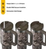 RTIC 40 oz Road Trip Tumbler Double-Walled Cermaic Lined Insulated Stainless Steel Portable Travel Coffee Mug Cup with Lid, Handle and Straw, Olive Midnight Camo - Image 4