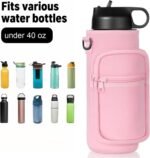 32/40 oz Water Bottle Holder with Strap, 40 oz Insulated Water Bottle Sling Bag Crossbody, Water Bottle Carrier Bag with Phone Pocket for Walking Hiking Camping Fishing(3.34" W * 9.05" H) (Pink) - Image 4