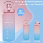 64 oz Large Capacity Water Bottle with Motivational Time Markers and Straw, Portable, Leakproof, BPA Free for Fitness, Gym and Outdoor Sports. (Pink) - Image 4