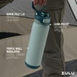 ZULU Powerfill Pro 40oz Stainless Steel Water Bottle with Quick Fill Lid, Triple Walled Vacuum Insulated Metal, Leak Proof Locking Lid, Sip and Chug, Reusable BPA Free, Evergreen - Image 4