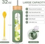 32 oz glass water bottle - 1 Litter Motivational Tumbler With Time Marker - Borosilicate Glass Water Bottles With Silicone Sleeve and 2 Lids - Handle Spout Lid & Bamboo Straw Lid - Image 3