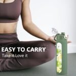 32 oz glass water bottle - 1 Litter Motivational Tumbler With Time Marker - Borosilicate Glass Water Bottles With Silicone Sleeve and 2 Lids - Handle Spout Lid & Bamboo Straw Lid - Image 6