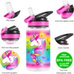Home Tune 15oz Water Bottle for Kids Girls Boys School, BPA Free, Leak Proof Flip Straw, Carry Loop, Easy Clean - Unicorn - Image 4