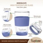 Tupkee Double Wall Glass Tumbler - 8-Ounce, All Glass Hand Blown Reusable Insulated Tea/Coffee Mug & Lid, Travel Mug - Jacaranda - Image 3