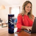 3D Fourth of July Insulated Skinny Tumblers Cup Coffee Mug with Lid Indigo Floral American Flag 20oz Reusable Stainless Steel Water Bottle (Pack of 1) - Image 4