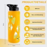 24oz Glass Water Bottle with Silicone Sleeve and Spout Lid - High Borosilicate Glass, Wide Mouth, Leakproof with Handle, BPA-Free, Perfect for Hydration on the Go (Bright Yellow) - Image 3