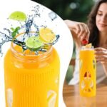24oz Glass Water Bottle with Silicone Sleeve and Spout Lid - High Borosilicate Glass, Wide Mouth, Leakproof with Handle, BPA-Free, Perfect for Hydration on the Go (Bright Yellow) - Image 6