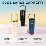40 oz Insulated Stainless Steel Bottle with 2-in-1 Straw and Spout Lid, Water Bottle with Carry Handle Keep Cold 24H, Leak-Proof, Fits in Car Cup Holder, Travel, and School（Black） - Image 3