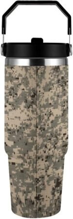Army Digital Camouflage Car Cup 30 Oz Water Bottle Large Capacity Car Cup Insulated Travel Coffee Mug Double Wall Travel Cups Vacuum Insulated Tumbler for Outdoor Home Use - Image 4