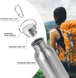 Volhoply 16oz Uninsulated Single Walled Water Bottle, Stainless Steel Kids Water Bottles with Handle & Carabiner, BPA Free 18/8 304 Reusable Water Flask for Camping Hiking Biking (Sliver,1) - Image 4