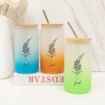 Birth Flower Glass Water Bottle Bamboo Covered Customized Birthflower Can Glass Cup with Name New Year Birthday Gifts for Colleague July Flower Farmhouse 16oz Glass Can Coffee Cup - Image 4