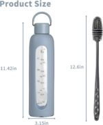 32 oz Glass Water Bottles with Lid and Brush,Borosilicate Glass Water Bottle with Time Marker Water Bottles with Silicone Sleeve Leak Proof Reusable BPA Free (Light Blue) - Image 3