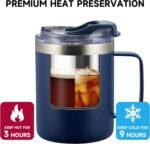 ALOUFEA 12oz Insulated Coffee Mug Cup with Handle, Stainless Steel Travel Coffee Mug with Flip Lid, Double Wall Vacuum Coffee Tumbler, Navy - Image 4
