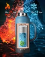 40 oz Insulated Water Bottle with Straw and Lid, Food-grade Double Wall Vacuum Stainless Steel Flask with Handle,Leakproof Metal Travel Jug With Pouch and Brush,Keep Cold & Hot,Indigo Black - Image 4