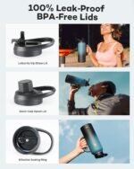 40 oz Insulated Water Bottle with Straw and Lid, Food-grade Double Wall Vacuum Stainless Steel Flask with Handle,Leakproof Metal Travel Jug With Pouch and Brush,Keep Cold & Hot,Indigo Black - Image 5