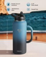 40 oz Insulated Water Bottle with Straw and Lid, Food-grade Double Wall Vacuum Stainless Steel Flask with Handle,Leakproof Metal Travel Jug With Pouch and Brush,Keep Cold & Hot,Indigo Black - Image 6