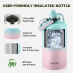 COKTIK 128oz Insulated Water Bottle - Stainless Steel Vacuum Metal, Portable 1 Gallon Large-Capacity Sports Bottle with Straw, Carry Bag and Handle Strap, Ideal for Gym & Hiking(Bubble Gum) - Image 3