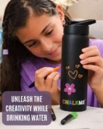 Kids Water Bottle Vacuum Insulated Stainless Steel with Straw for School, Sports, Travel with Washable Chalk Markers Included, Leakproof Water Bottle, 20 oz - Image 4