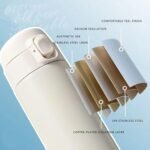 Vacuum Insulated Bottle Thermal Water Bottle Travel Coffee Mug with Safety Buckle Lid Stainless Steel Leak Proof Tumbler Water Flask 15.2 Oz/450ml(White) - Image 3