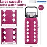 MUKOKO Half Gallon/64 oz Glass Water Bottles with Straw and Lid,Motivational Water Jug with Time Marker Reminder and Silicone Sleeve,100% Leakproof BPA Free Fitness Sports Large Bottle-Rose - Image 3