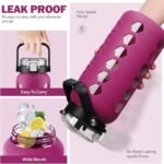 MUKOKO Half Gallon/64 oz Glass Water Bottles with Straw and Lid,Motivational Water Jug with Time Marker Reminder and Silicone Sleeve,100% Leakproof BPA Free Fitness Sports Large Bottle-Rose - Image 5