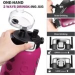 MUKOKO Half Gallon/64 oz Glass Water Bottles with Straw and Lid,Motivational Water Jug with Time Marker Reminder and Silicone Sleeve,100% Leakproof BPA Free Fitness Sports Large Bottle-Rose - Image 6