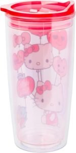 Silver Buffalo Sanrio Hello Kitty Valentine’s Day Heart Balloons Double Wall Travel Tumbler with Slide Close Lid, 20 Ounces - Image 3