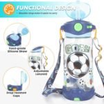 Kids Water Bottle with Straw & Strap for School Kids Girls Boys, 22oz BPA Free Child Drinking Water Bottle One-Click-Open Leak-Proof Locking Flip Lid for Back to School Sport Travel - Image 3