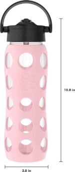 Lifefactory 22-Ounce Glass Water Bottle with Pivot Straw Cap and Protective Silicone Sleeve, Desert Rose - Image 6