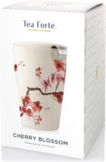 Tea Forte Double-Walled Ceramic Kati Cup, Removable Stainless Steel Infuser Basket and Lid, Steeps 12 oz Loose Leaf Tea, Dishwasher & Microwave Safe, Cherry Blossom - Image 3