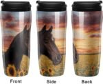 Digital Horse Sunflower Field Sunset Travel Coffee Mug with Flip Lid Anti-Slip Base Tumbler Water Bottle - Image 5