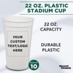 DISCOUNT PROMOS Custom Plastic Stadium Cups 22 oz. Set of 10, Personalized Bulk Pack - Perfect for Birthdays, Picnic, Beach, Parties - Translucent White - Image 4