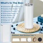 8 Pack 20 OZ Sublimation Tumblers Bulk, Skinny Straight White Sublimation Cups, Stainless Steel Double Wall Insulated Tumbler for Heat Transfer, Individually Boxed - Image 3