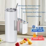 8 Pack 20 OZ Sublimation Tumblers Bulk, Skinny Straight White Sublimation Cups, Stainless Steel Double Wall Insulated Tumbler for Heat Transfer, Individually Boxed - Image 5