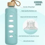 Sport 32oz Glass Water Bottle 1000ml /1 liter Borosilicate Glass Water Bottle Reusable Waterbottle Jugwith Silicone Sleeve and Unique Lid (Cyan - Image 3