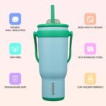 BJPKPK 40 OZ Insulated Travel Tumbler with Handle and Straw, Stainless Steel Water Bottle, Double Wall Vacuum Insulated Mug, for Work, Car, Travel, Ice Blue - Image 3