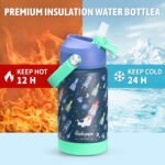 rockpapa Kids Insulated Water Bottle with Straw, BPA-Free, 18/8 Stainless Steel, Leak Proof, 14OZ Metal Cup Water Bottle for School Boys Girls (Blue Rocket) - Image 4