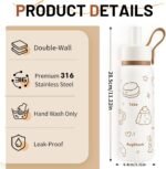 24 oz Insulated Water Bottle with Straw & Handle, Cute Double Wall Vacuum Stainless Steel Tumbler, Fits Car Cupholder, Leak Proof Water Flask Jug for Travel, Camping, Gym and School (Brown) - Image 4