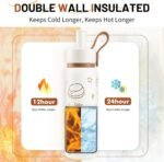 24 oz Insulated Water Bottle with Straw & Handle, Cute Double Wall Vacuum Stainless Steel Tumbler, Fits Car Cupholder, Leak Proof Water Flask Jug for Travel, Camping, Gym and School (Brown) - Image 6