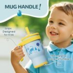 KXIAOCHEN 14 oz Kids Tumbler with Handle for Spill Proof Insulated Stainless Steel Reusable Tumbler for Toddlers, Keeps Drinks Cold up to 24 Hrs, Blue Dinosaur - Image 3
