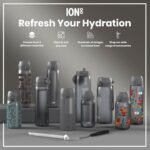 Ion8 Small Water Bottle, 350 ml/12 oz, Leak Proof, Easy to Open, Secure Lock, Dishwasher Safe, BPA Free, Carry Handle, Hygienic Flip Cover, Easy Clean, Odor Free, Carbon Neutral, Grey - Image 4